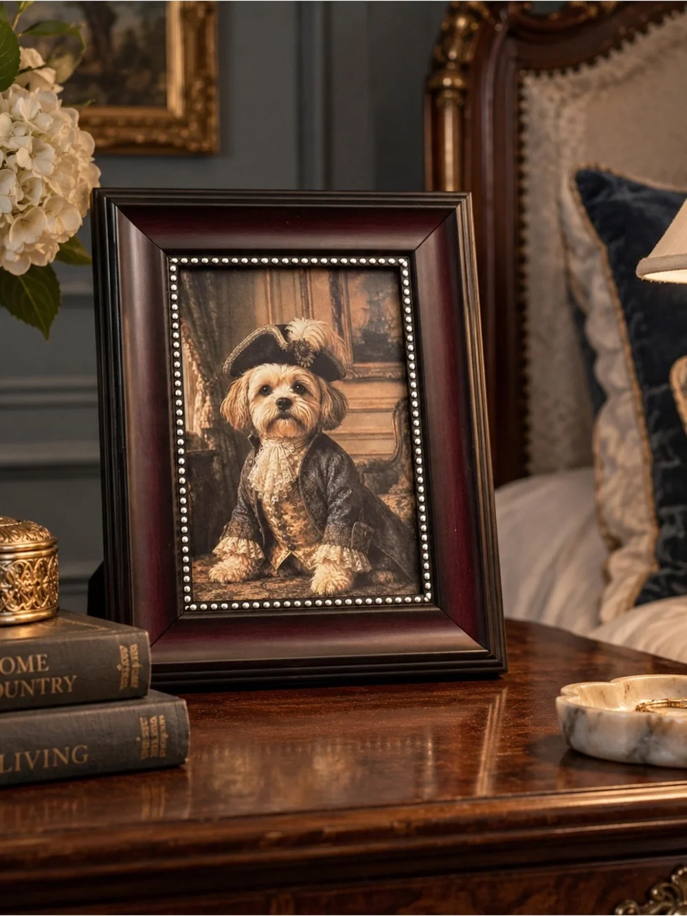Regency Dog Portrait Framed Art Aristocratic Puppy Vintage Style Tabletop Decor